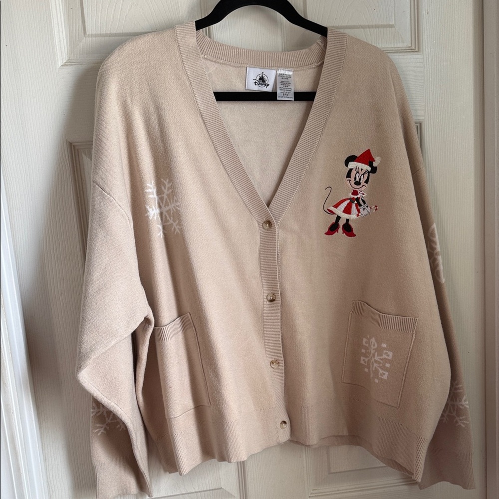 PLUS SIZE Disney Beige Minnie Mouse Holiday Cardigan Sweater